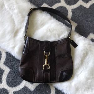 Coach Leather Shoulder Bag with Gold Clasp